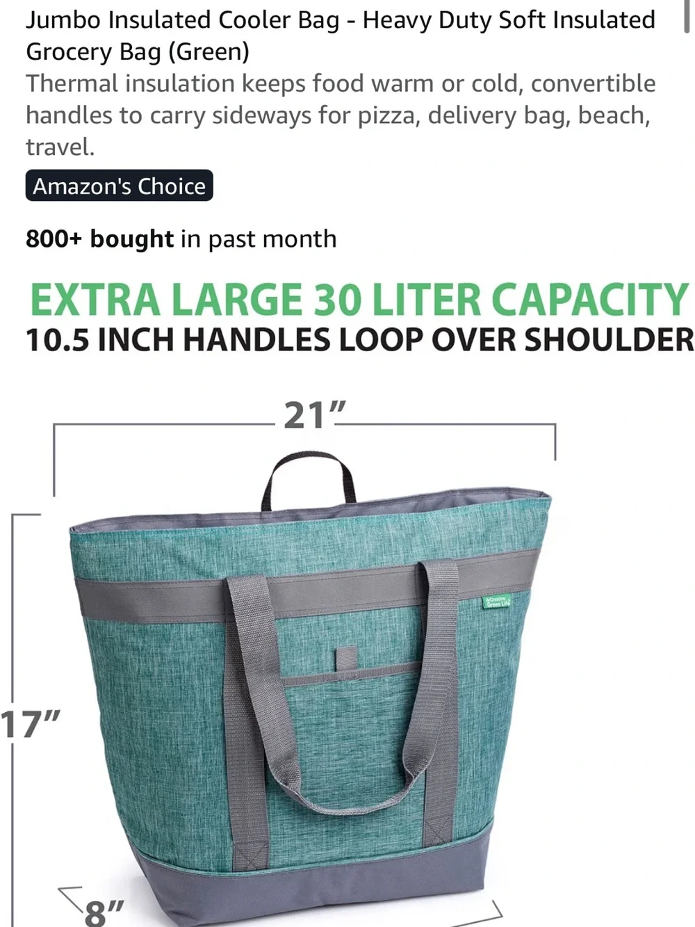 Green & Gray Canvas Grocery Tote and insulated cooler with Exterior Pocket